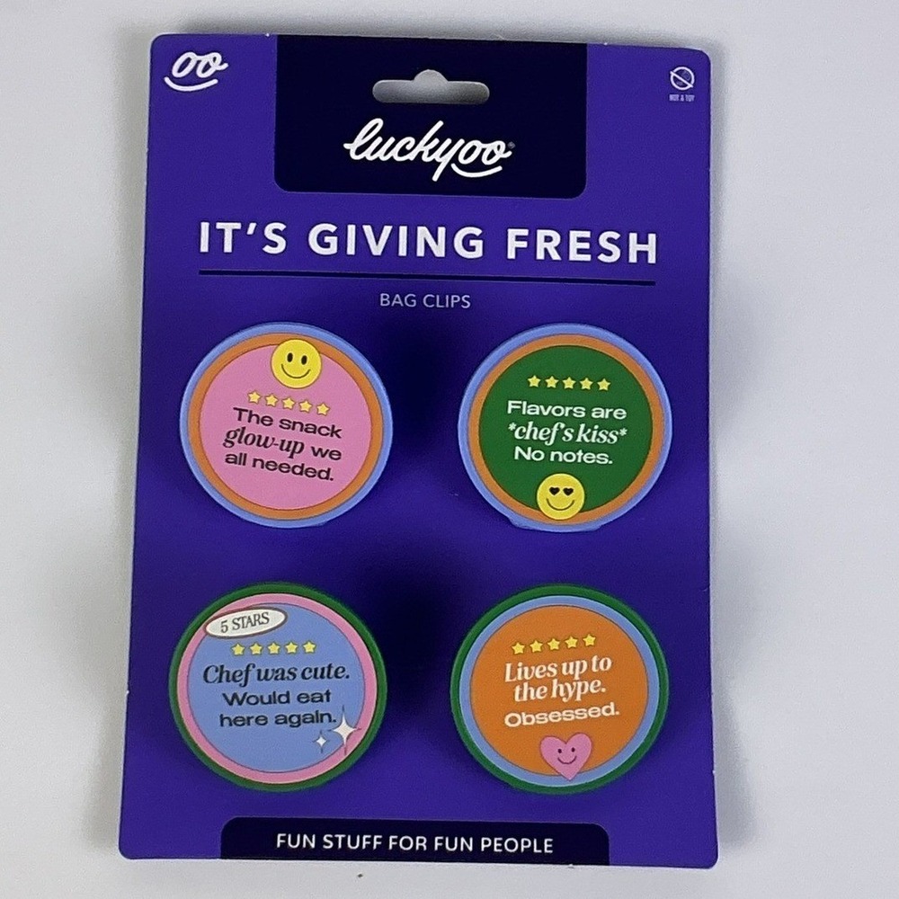 Luckyoo It's Giving Fresh Bag Clips Set‎ of 4 Reusable Food Snack Clips New